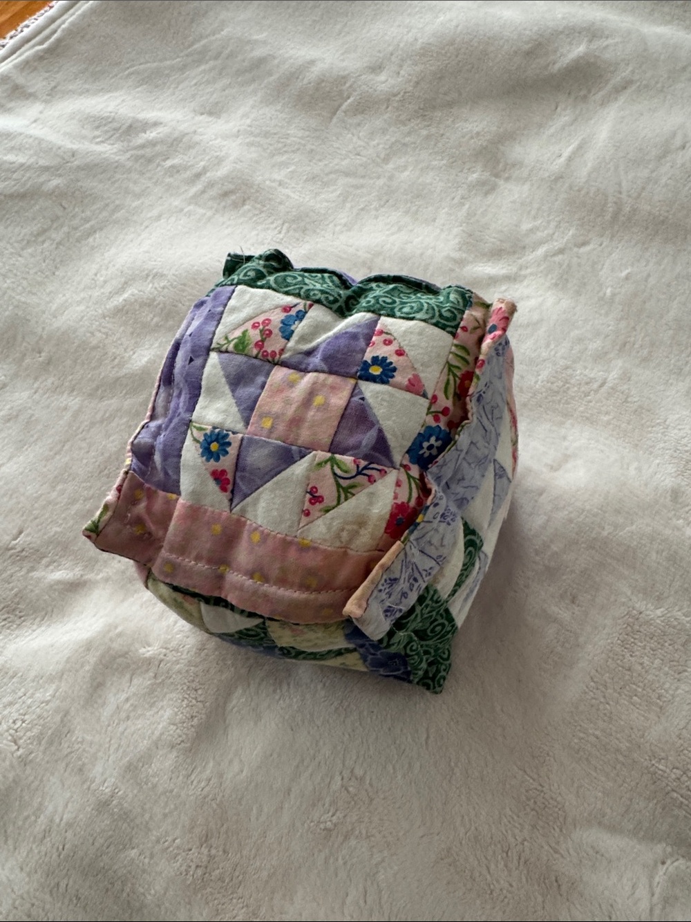 Handmade Quilted Fabric Cube - Pastel Patchwork